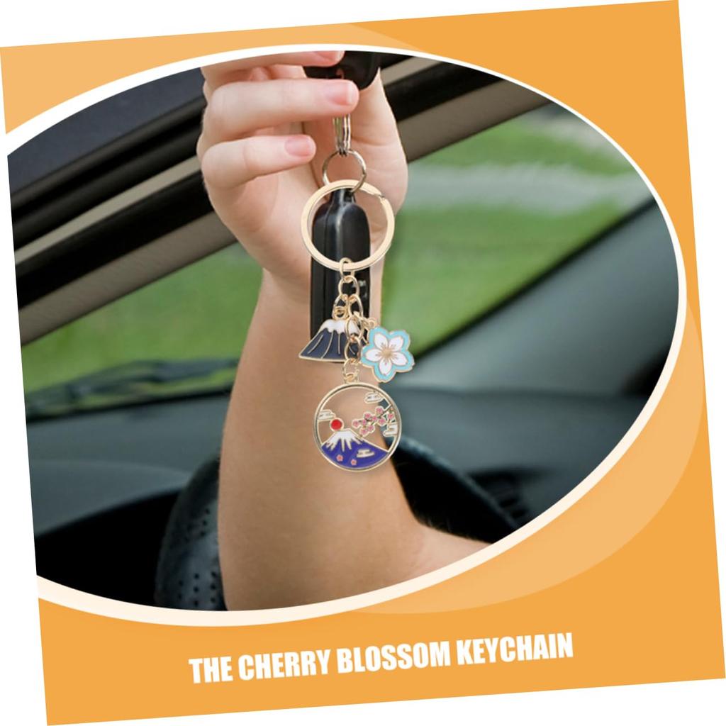[SHOWERORO] 5pcs Japan Style Mt. Fuji Key Chain Alloy Cherry Blossom Flower Charm Key