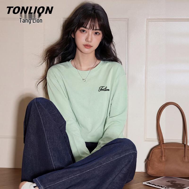 Женская хлопковая футболка TonLion с длинным рукавом и круглым вырезом
