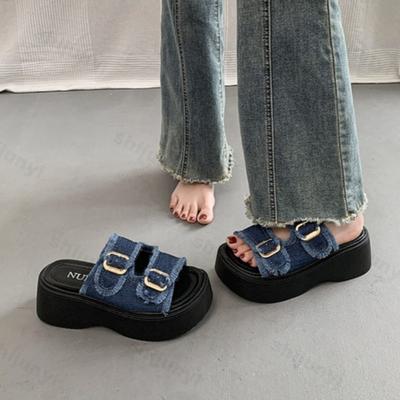 Модные летние женские шлепанцы, балетки на платформе с пряжкой, ковбойские, новая тенденция, сандалии 2025, дизайнерские, с ремешком на пятке, повседневные, женские шлепанцы, сандалии