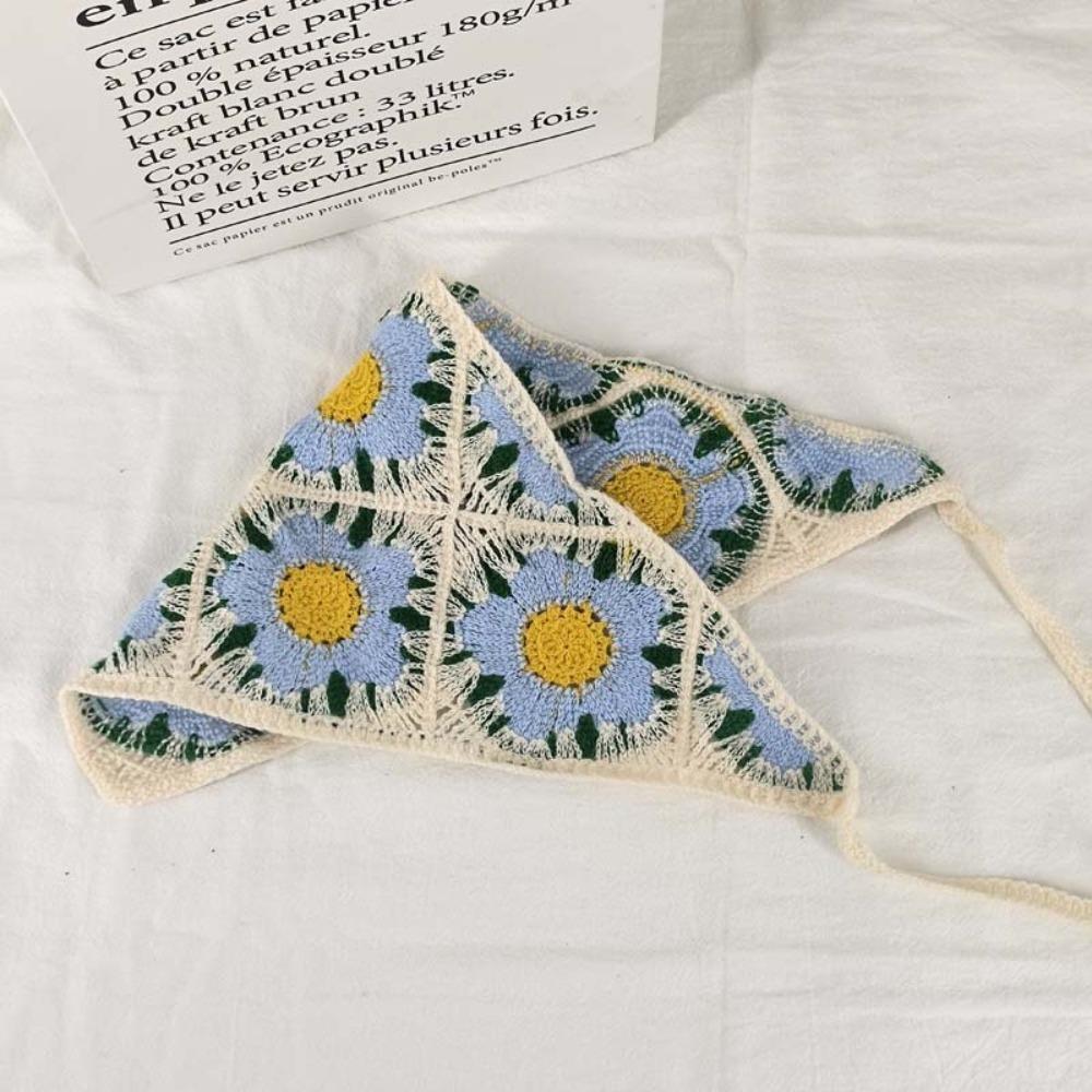 Flower Triangular HairScarf Knitted Small Square Scarf Ins Women's Headscarf for Autumn