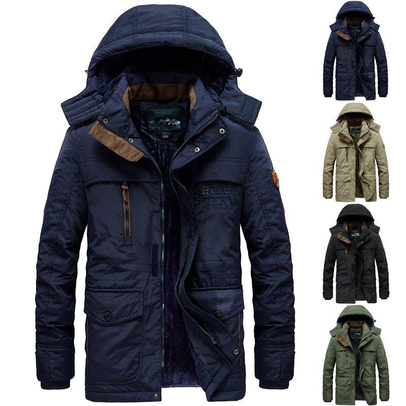 Warm Mens Winter Thick Fur Lined Hooded Jacket Zipper Bomber Military Parka Coat