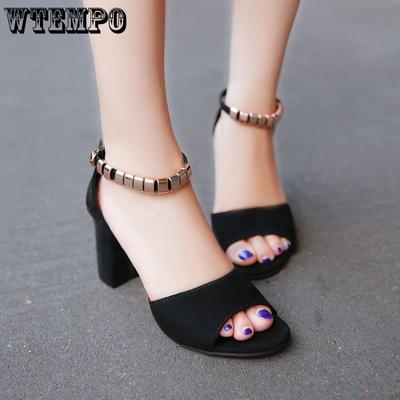 Летние туфли на высоком каблуке с толстым каблуком «рыбий рот», элегантные женские туфли на каблуке с прорезями и пуговицами, универсальные туфли в корейском стиле