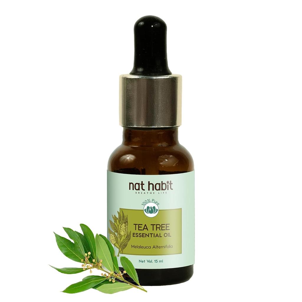 Nat Habit 100% Чистое Эфирное Масло Чайного Дерева для Волос и Кожи - 15 мл - Натуральное Масло для Ароматерапевтического Диффузора, Полученное Паровой Дистилляцией