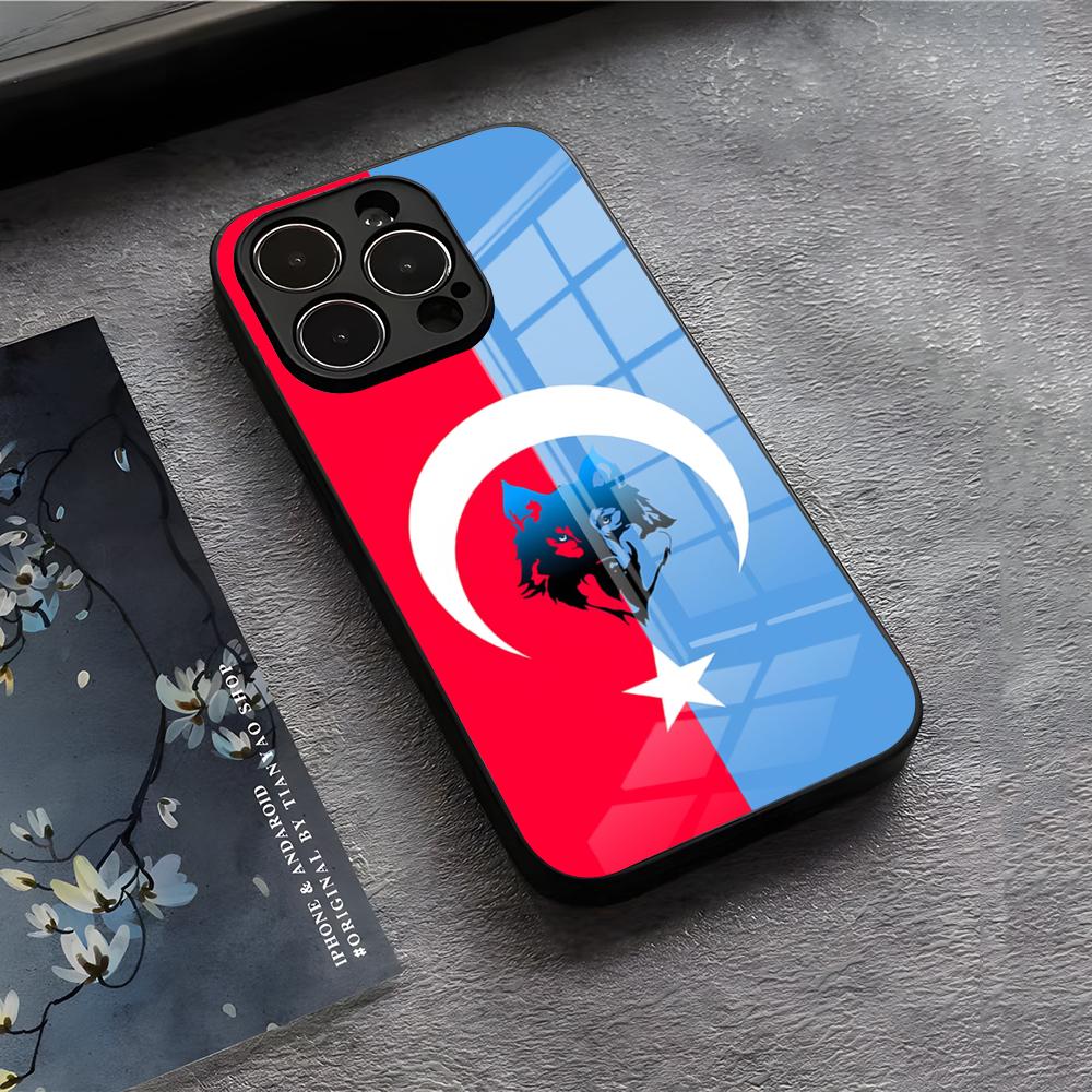 Чехол для телефона 'Турецкий Волк Турция Флаг' для IPhone 17 Air 16 E Pro Max 15 14 13 Mini 12 Pro 11 Max Plus Черная Стеклянная Крышка