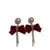 Red Bow Choker Zinc Zinc Alloy Velvet Collar Necklaces Elegant Bowknot Earrings  New Year
