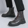 Трендовые кожаные ботинки мужские осень и зима новые британский ветер локомотивные рабочие ботинки с высоким верхом толстой подошвой увеличивающие рост ботинки Мартина мужские
