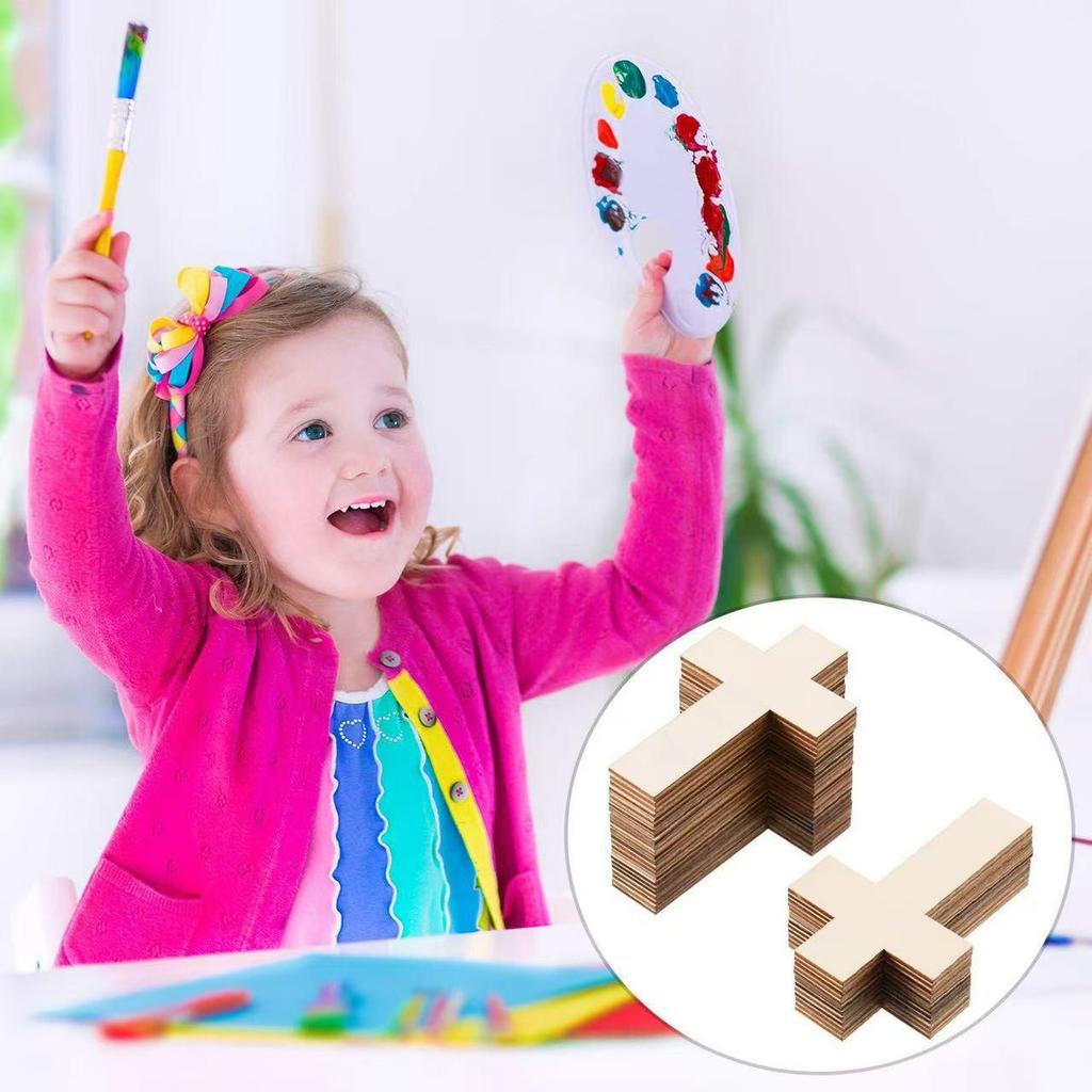 Натуральный цвет дерева Крест Деревянные щепки DIY Инструменты для раскрашивания для детской живописи и поделок