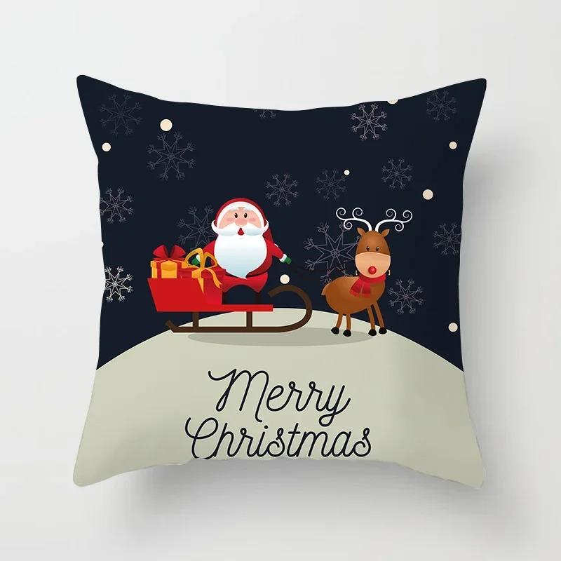 45X45Cm Merry Christmas Cartoon Old Man Elk Print Cushion Cover Home Living Room Sofa Decorative Pillow Cover