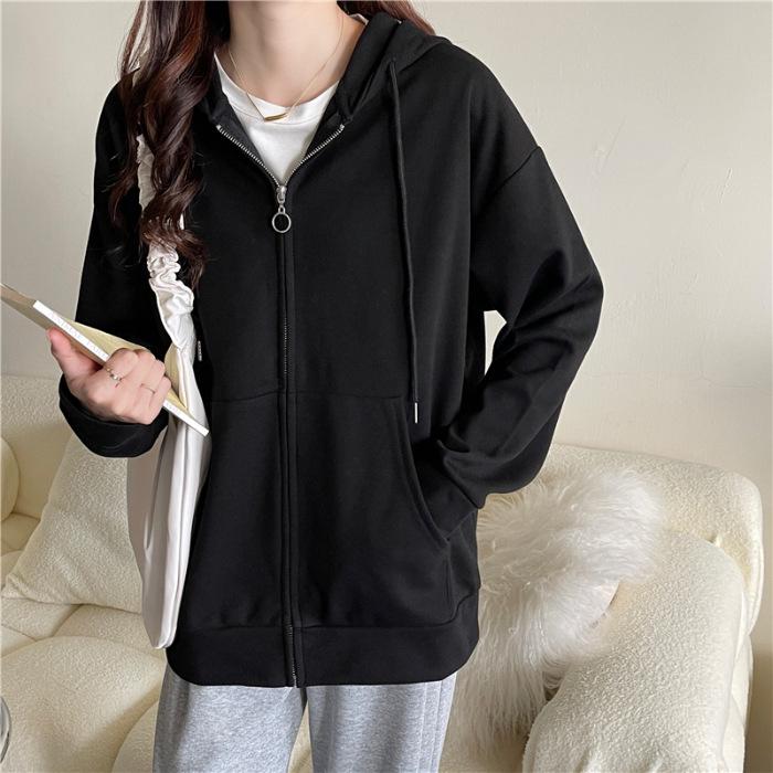 Women's Gray Sporty Oversized Hoodie - Thin Zipper Jacket for Spring & Autumn 2023