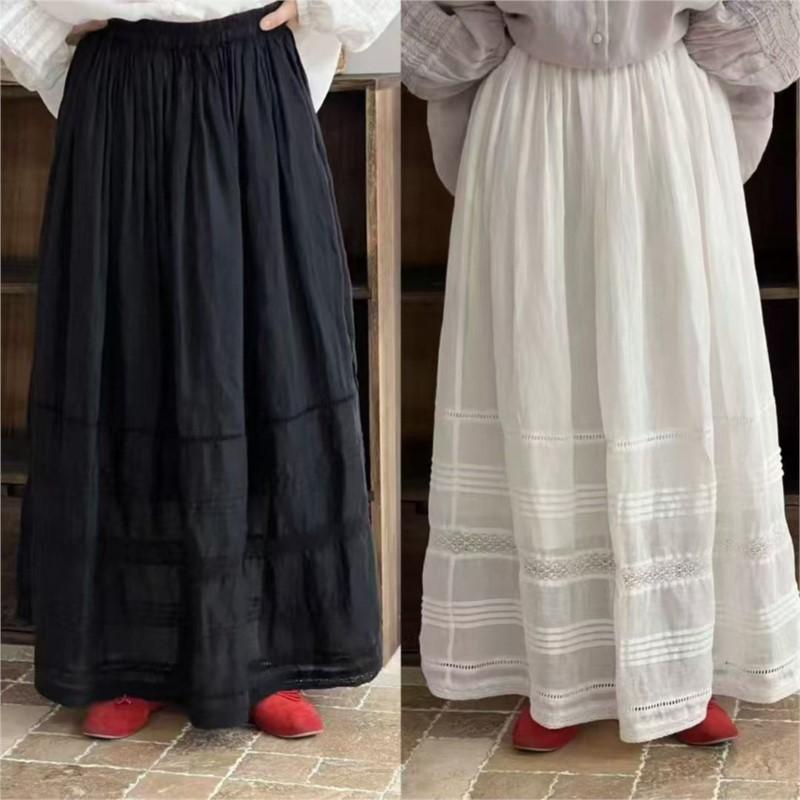 Johnature Elasticated Waist Summer Loose Retro Style Women Breathable Skirt Women