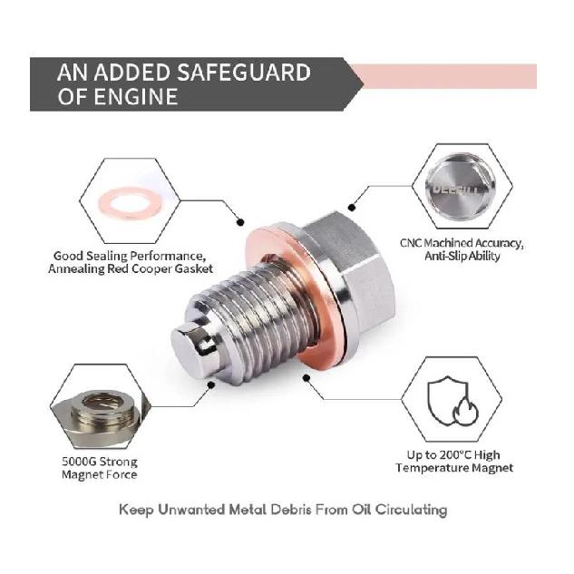Car Accessories Stainless Steel Magnetic Engine Oil Drain Plug Neodymium Magnet Car Oil Pan Bolt with 10 Gaskets Oil Drain Plugs 3
