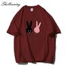 Shellsuning Cute Bunny Graphic Printed T Shirts Women Summer Casual Loose O Neck Short Sleeve Tees Female Trendy 100% Cotton Tops Lady