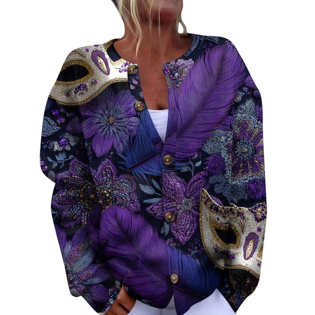 Women's Fashion Festival Printed Long-Sleeved Knitted Cardigan With Button-Front