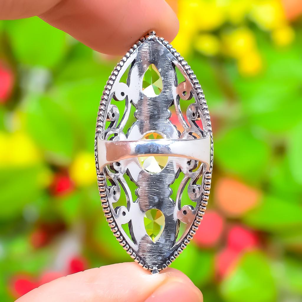 Цитрин Драгоценный камень 925 Стерлинговое серебро Подарок Ювелирное изделие Кольцо Размер 7