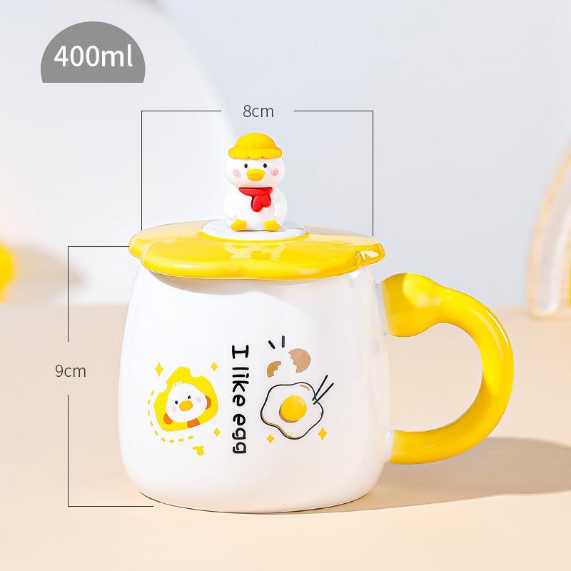 Cartoon Little Yellow Duck Mug Creative Cute Pet Ceramic Cup with Lid Silicone Doll Spoon Girl Breakfast Cup Large Capacity