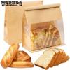 20pcs Heavy Duty Large Kraft Paper Bread Bags with Tin Tie Tab Lock Loaf Bag with Clear Front Window Storage Packaging Treat Bag