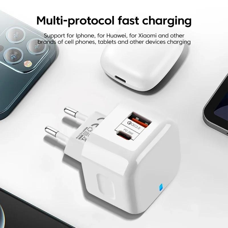 Быстрое зарядное устройство 20 Вт с PD и QC 3.0 для iPhone, Samsung, Xiaomi, Huawei - Вилка EU/US/UK