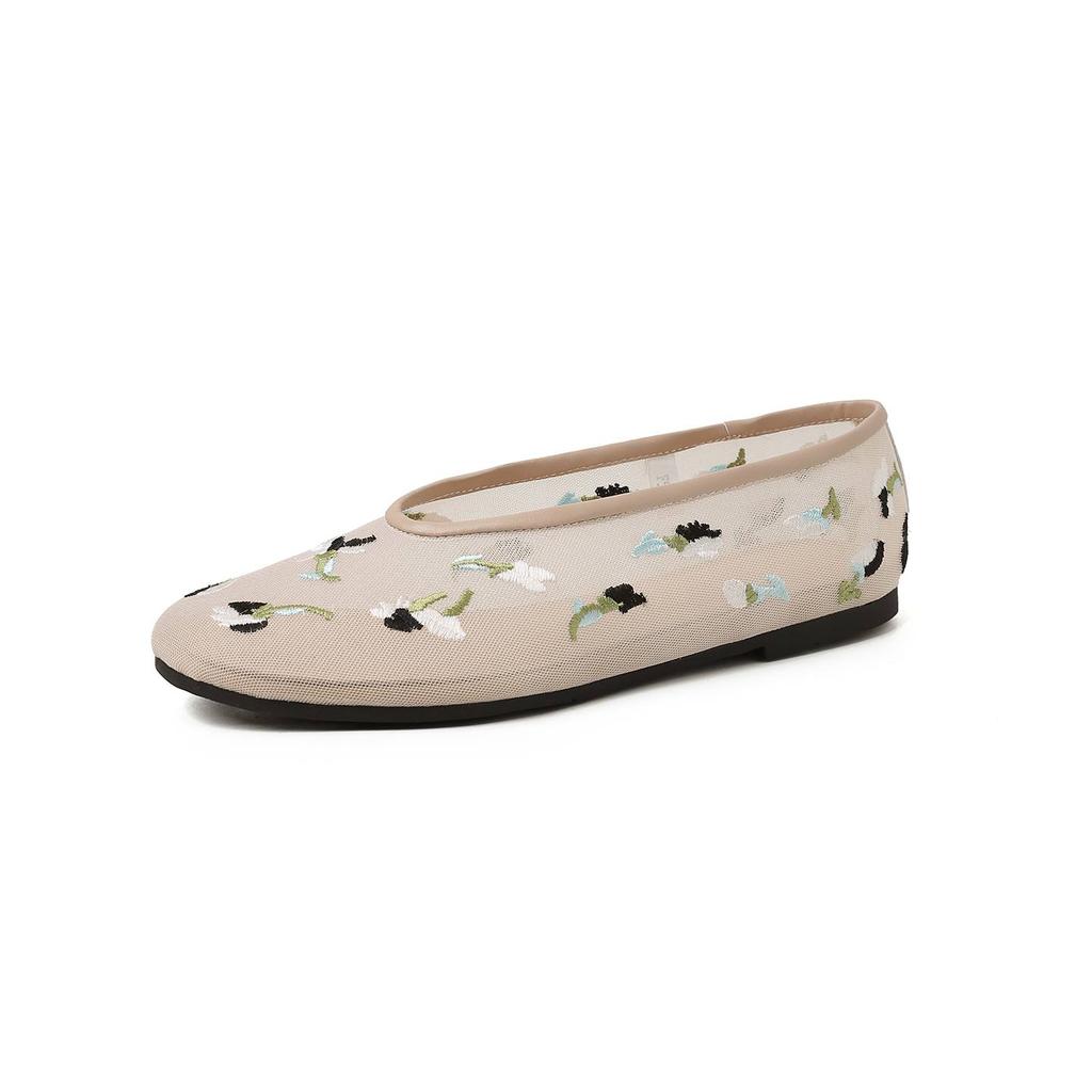 Krazing Pot Air Mesh Sheep Skin Flat with Crystal Beading Round Toe Jelly Shoes Embroidery Summer Size 42 Women Flats