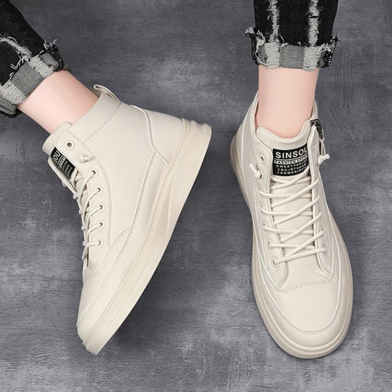 Men Casual Leather Board Shoes Spring Autumn Waterproof No-slip Sneakers Fashion Lightweight High Top Flat Shoes Tenis Masculina