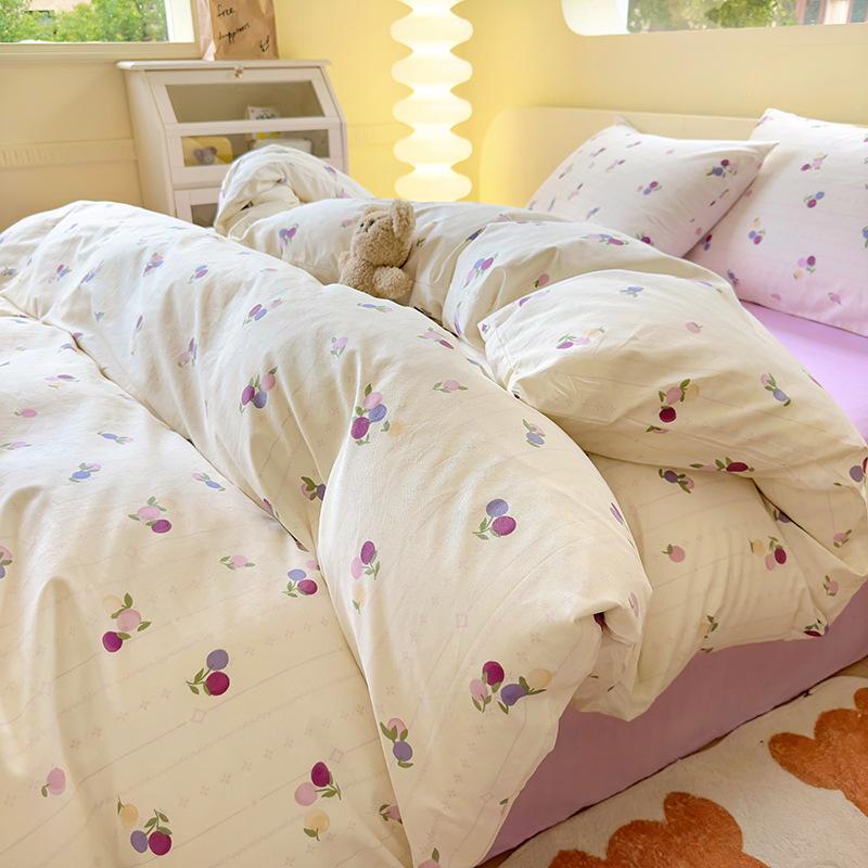 Ins Simple Style Pure Cotton Bed Four-piece Set, Cotton Quilt Cover, Bed Sheet, Small Floral Three-piece Set