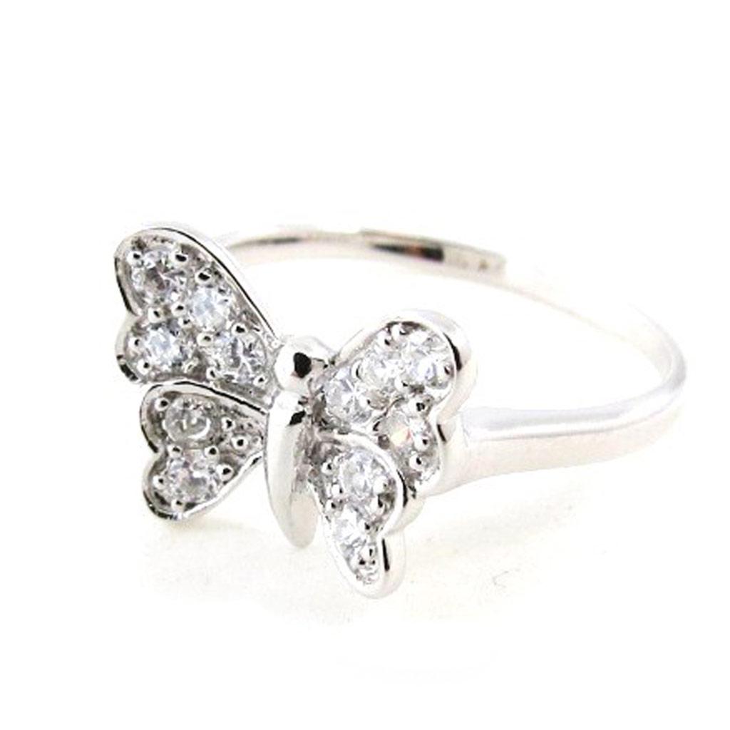 Silver Ring 'Butterfly' Silvery White (rhodium) - 12x10 Mm