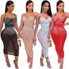 VK2072 Women's Sling Hot Diamond See-Through Slim Dress