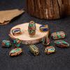 Handmade Ethnic Retro Buddhist Copper Beads with Inlaid Turquoise and Brass Spacer Beads.