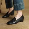 New Women's Leather Small Leather Shoes Beef Tendon Sole Comfortable Thick Heel Patent Leather Single Shoes Women's Square Head Buckle Medium Heel La