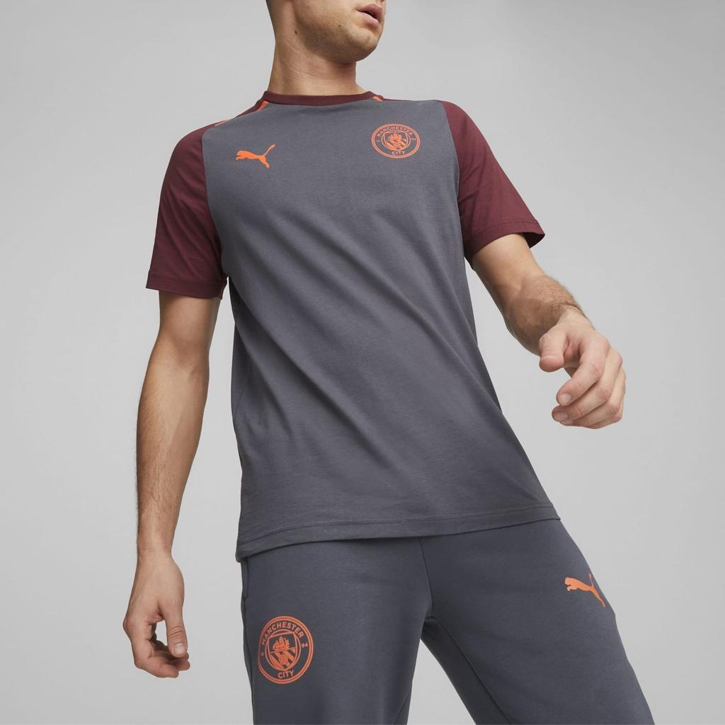 Puma Футболка мужская с коротким рукавом и круглым вырезом с цветным блоком и буквенным принтом, серая 772902-22
