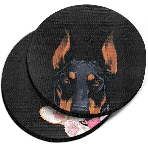 WIRESTER, Orange Tabby Kitten Cat, Black White Tuxedo Cat Design Absorbent Round Fabric Felt Neoprene Car Coasters for Drinks (2.87 inches), 2pcs Set