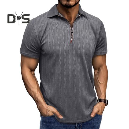 Мужская летняя рубашка с коротким рукавом, застегивающаяся на молнию, с лацканами, жаккардовый пуловер, свободная рубашка для поездок на работу и путешествий на открытом воздухе
