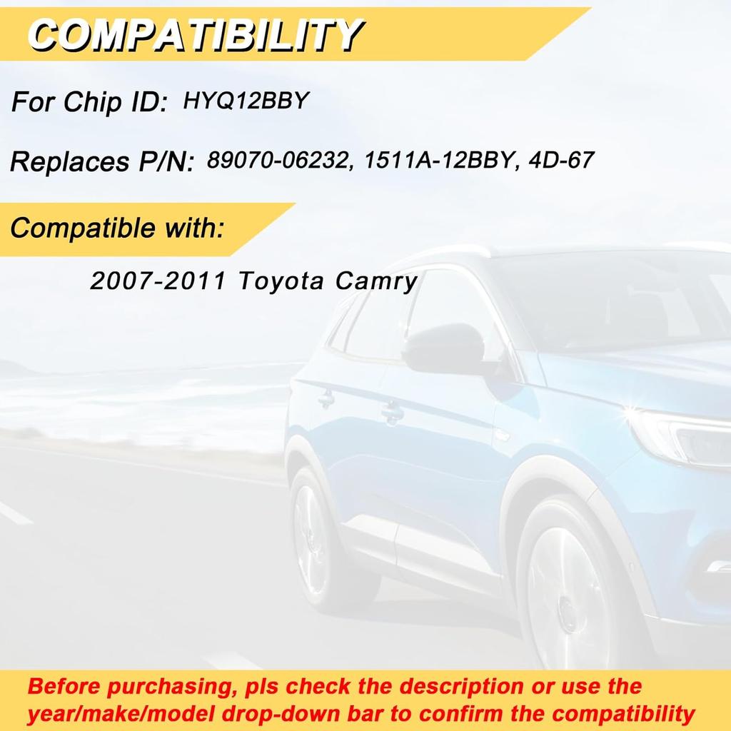 Key Fob Replacement for 2007-2011 Toyota Camry Car Keyless Entry Remote Control, HYQ12BBY, 4 Buttons