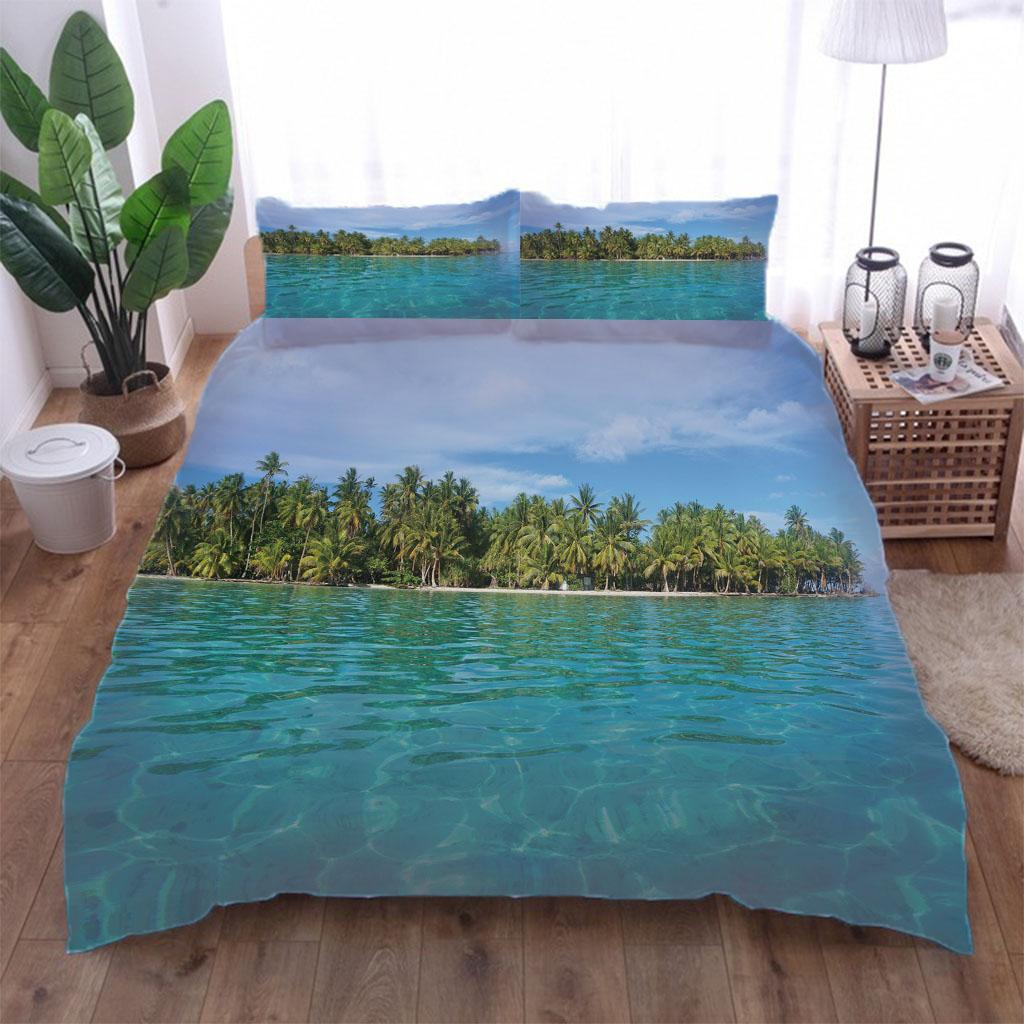 Комплект постельного белья с принтом «Пляж с кокосовыми пальмами» и 3D-принтом, мягкое одеяло, наборы пододеяльников для дома, размер «королева-королева», детская комната для девочек, декор
