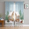 Christmas Curtain House Santa Tulle Curtain Sheer Valances Curtains For Living Room Kitchen Decor Drape Panel