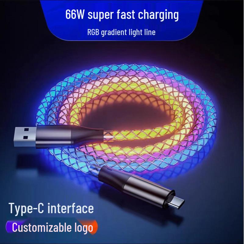 6A RGB цветной PD сверхбыстрый кабель для зарядки Type-C 3-в-1