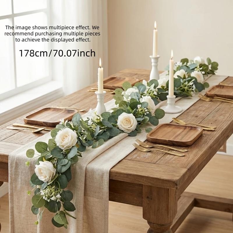 Artificial Eucalyptus Wreath with White Roses, Realistic Faux Flower Vine, Suitable for Wedding Arch Backdrops, Table Centerpieces
