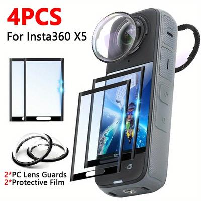 2 шт. Защита объектива + 2 шт. Защитная пленка для экрана для Insta360 X5 Аксессуары Защитная крышка для объектива из ПК HD Защитная пленка против царапин для Insta 360 X5