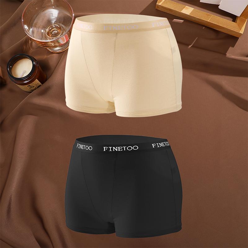 FINETOO 2Pcs/Set Low Waist Women's Underwear Cotton Boxer Plus Size Short Pants For Lady Sexy High Stretch Underwear S-XXL Brief