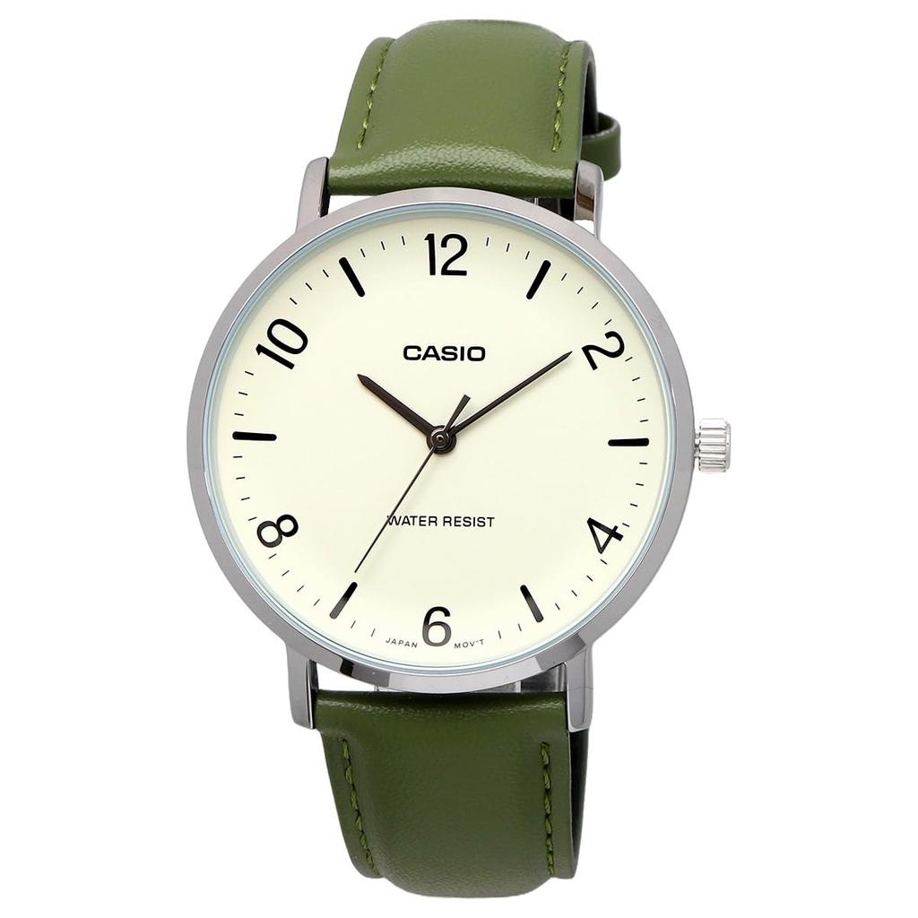 [Casio] Quartz Men's Watch MTP-VT03L-7B Cream and Green Leather Strap