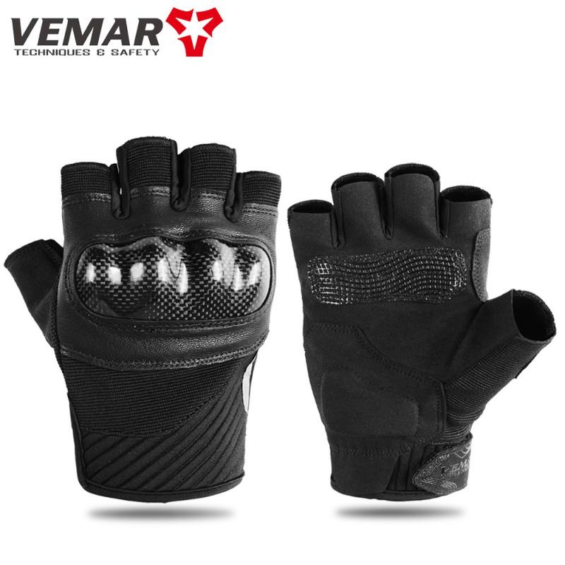 Motorcycle Half-Finger Gloves Carbon Fiber Reinforced Anti-Slip Breathable Leather Riding Men Women