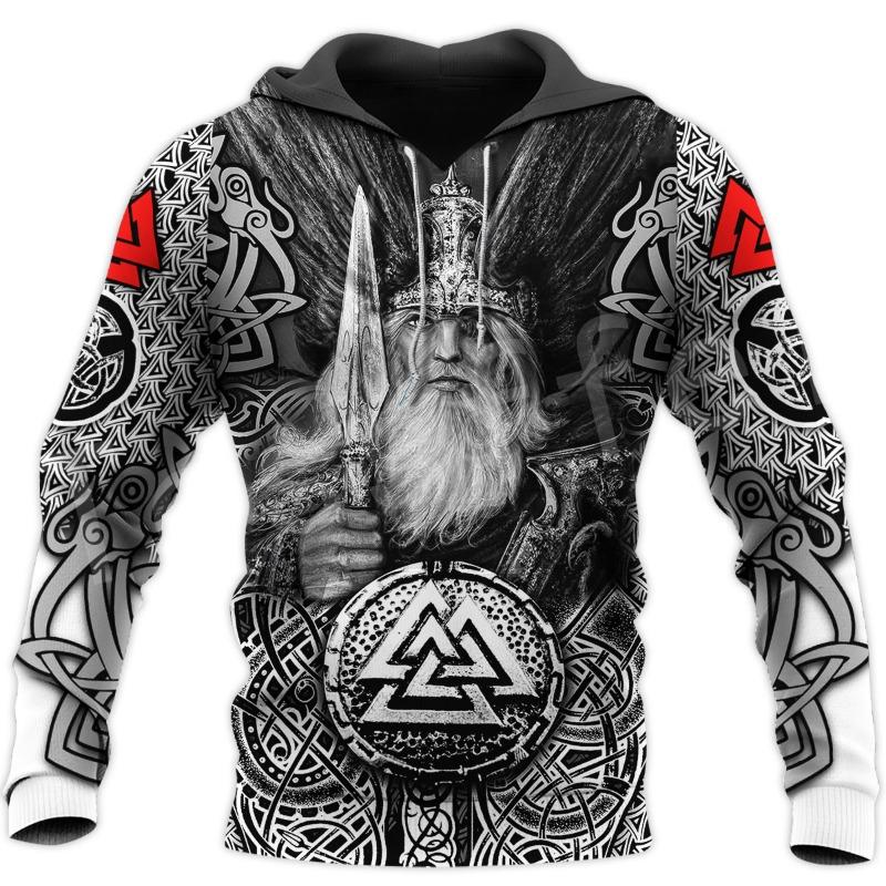 2024 Новая толстовка с капюшоном 3d Viking Harajuku Print Pullover Мужская толстовка с капюшоном свободного размера Винтажная мужская одежда Осень с длинным рукавом