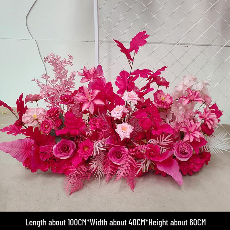 Red Floral Wedding Stage Backdrop with Artificial Flower Rows