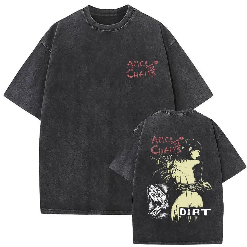 New in Top & Tees Mens T-Shirt Camisetas Rock Band Alice in Chains Dirt Washed Vintage Short Sleeved Round Neck Y2k Tshirt