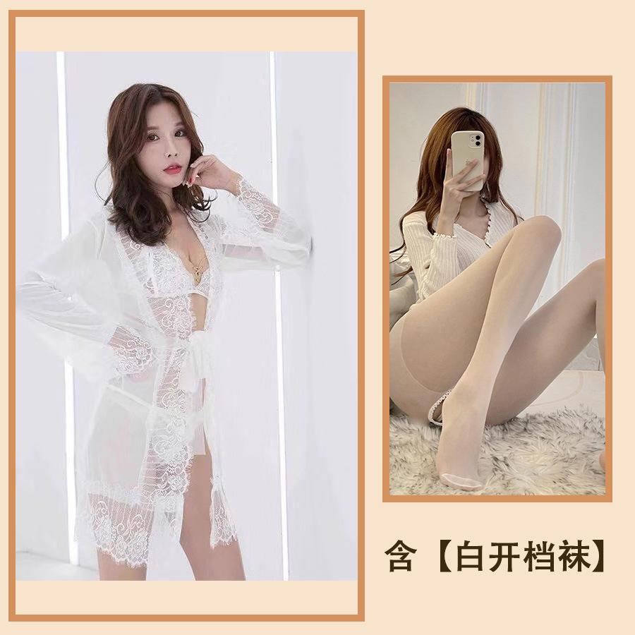 Сексуальное нижнее белье Сексуальное женское сетчатое кружево, юбка Перспективная пижама Женское открытое пальто с тремя точками Костюм