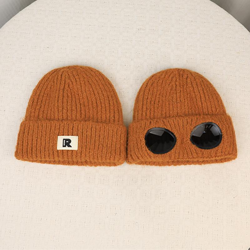 Winter velvet warm ear protection bag head hat women's outdoor cycling windproof pilot goggles knitted wool hat