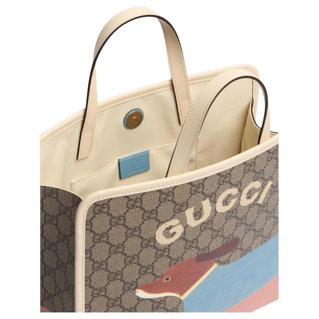 Gucci Magnetic Snap Closure Design Canvas Tote Shopping Bag Kids tote Beige Ebony 605614-FADK6-9775