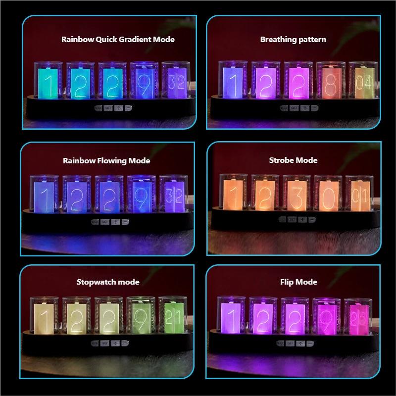 Bestseller RGB Simulation Nixie Tube Clock Retro Electronic Creative Desktop Ornaments Acrylic LED Tube Digital Desk Clock