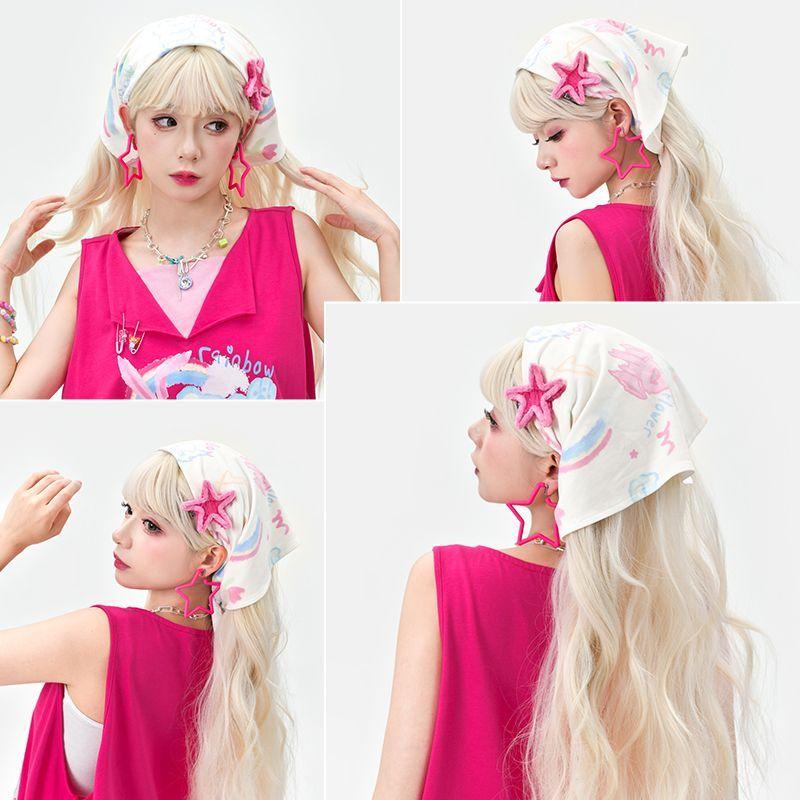 Rainbow Headscarf Dopamine Girls Wear Scarf Aesthetic Accessories Triangular Headscarf Graffiti Printed Scarves Sweet Cool Scarf