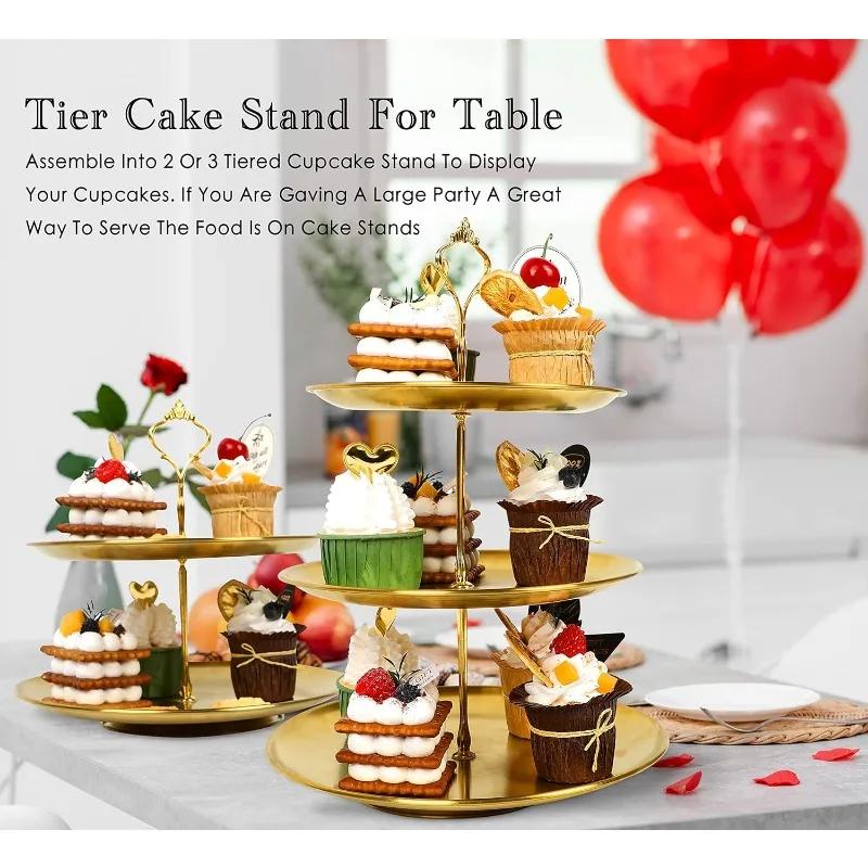 2/3Tier Stainless Steel Cake Stand Holder Fruit Tray Restaurant Detachable Dessert Rack Gold Silver Fruit Plate Snack Candy Tray