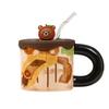 Cute Apple Bear Ceramic Cup with Silicone Lid Straw Water Cup High Precision Cute Mug Household Cup Gift